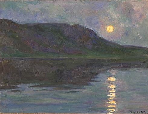 Måne over fjorden [Maleri]