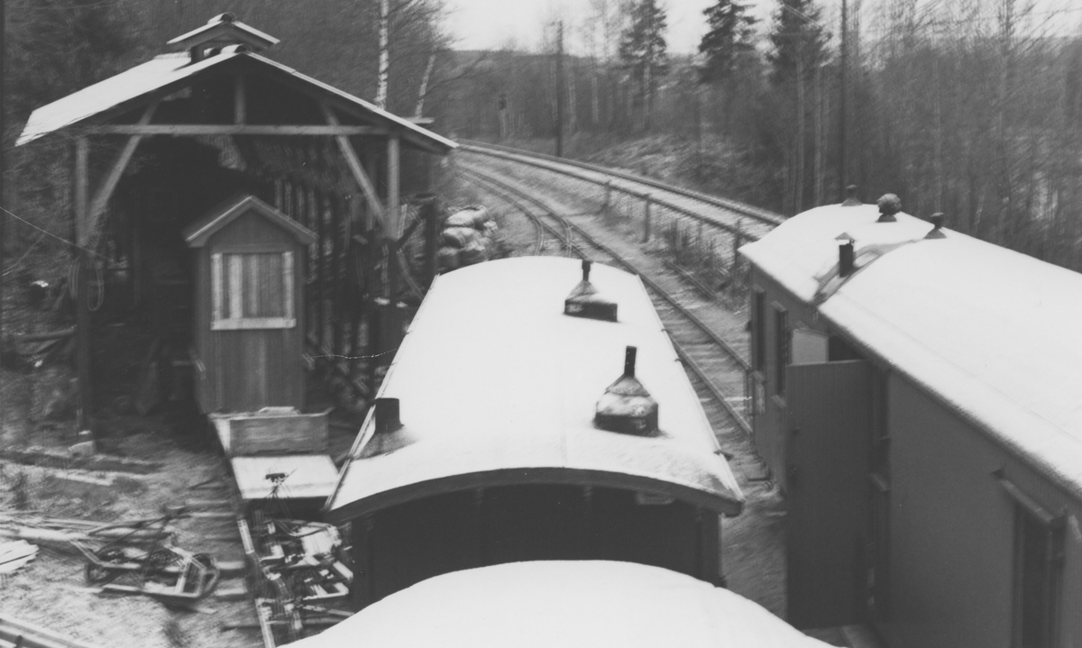 Noen av museumsbanen Urskog-Hølandsbanens personvogner på Bingsfoss stasjon.