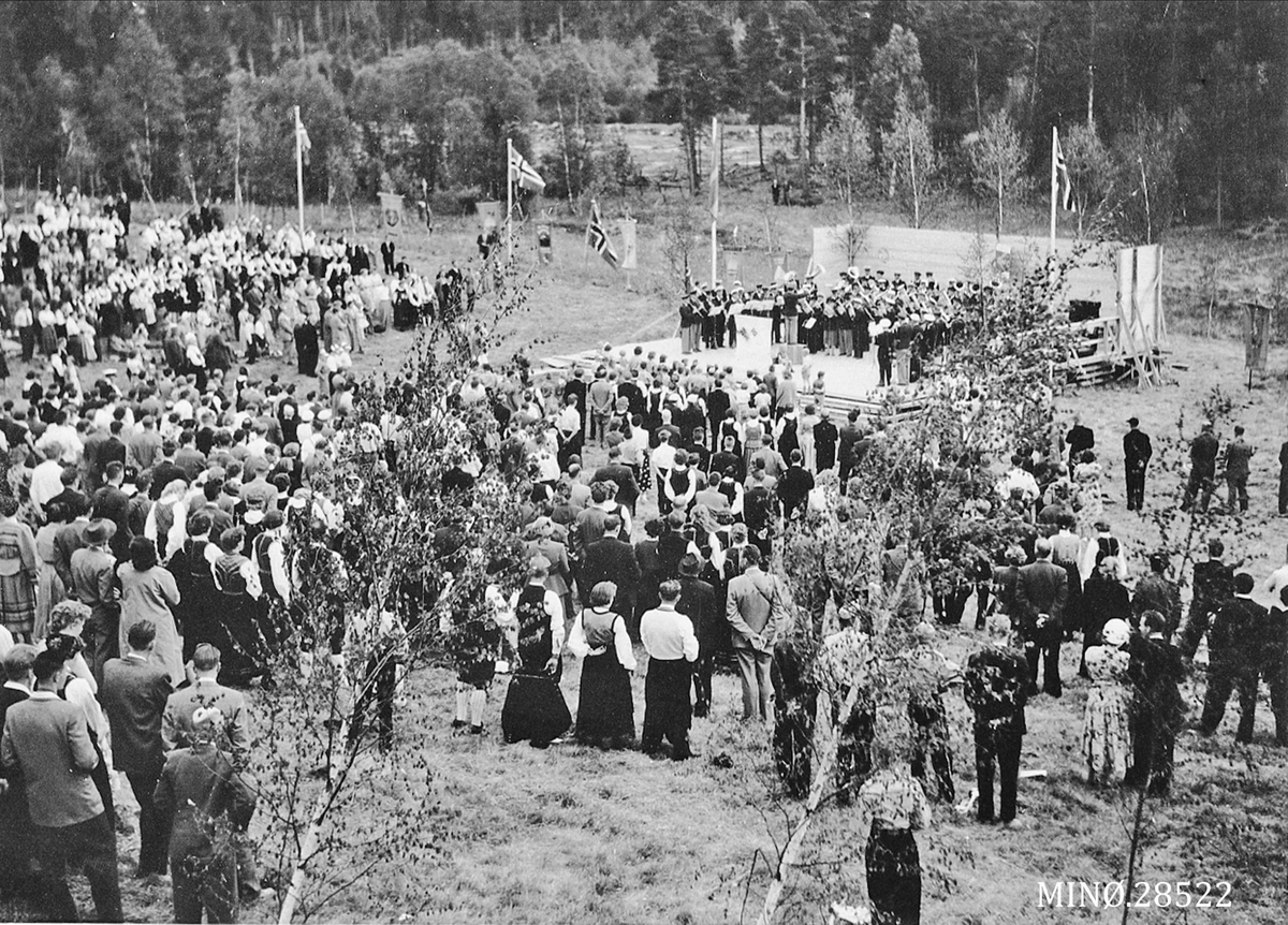 Landsstevne i Noregs Ungdomslag på Tynset 1957, hornmusikk. publikum