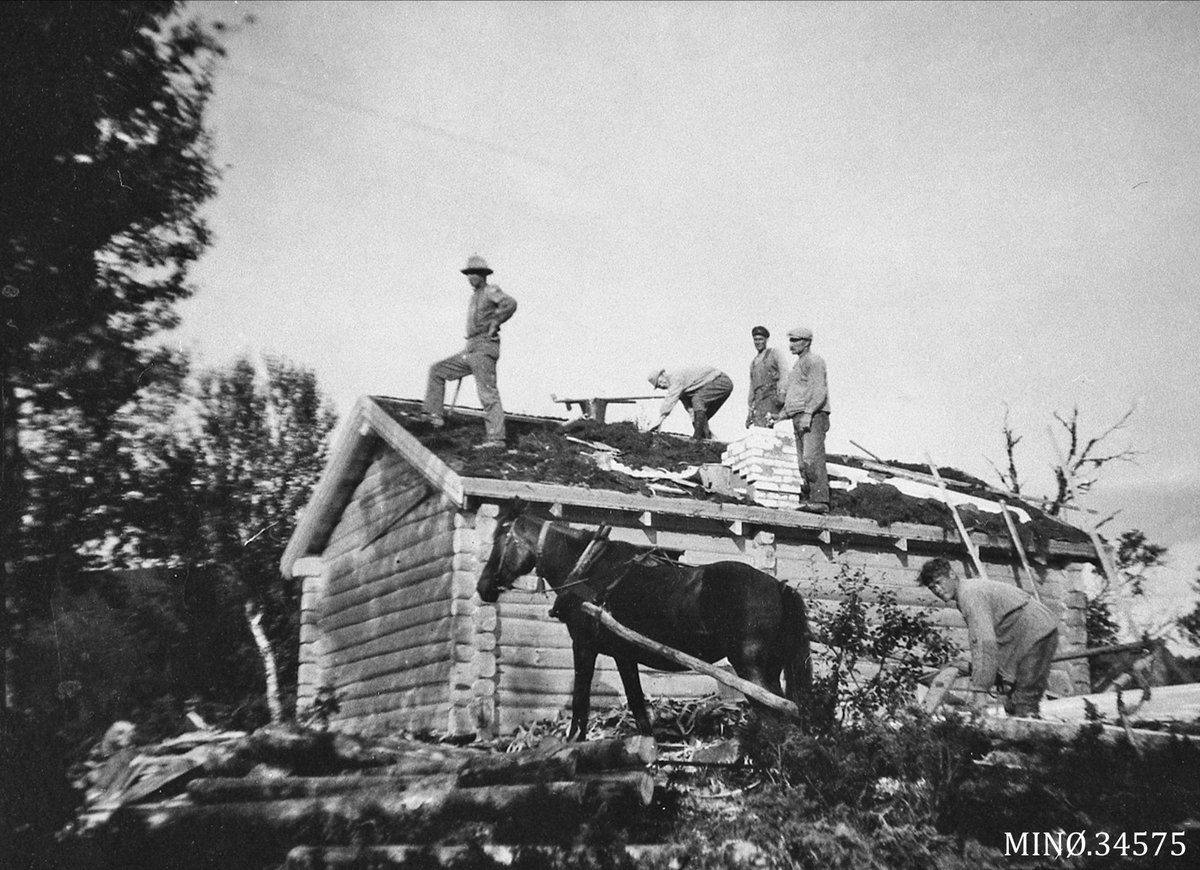 Bygging av hytte. Martin Røe sin hytte bygges 1926.