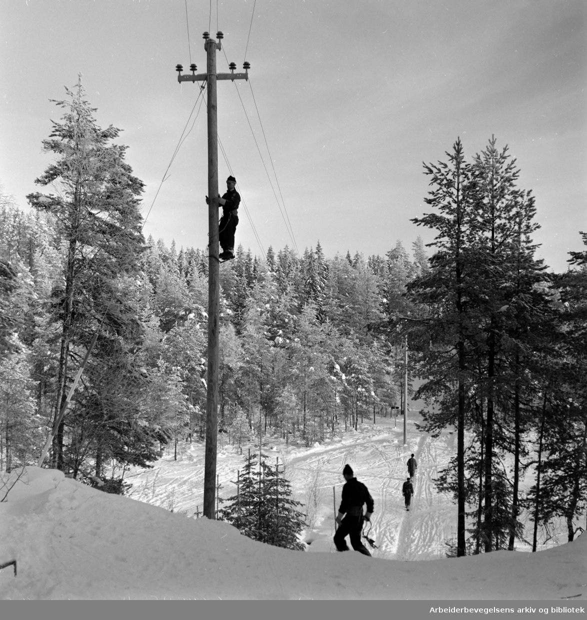 Østmarka: Sandbakken, Lysløypa. I går ble lyset i Østmarka tent. Januar 1959