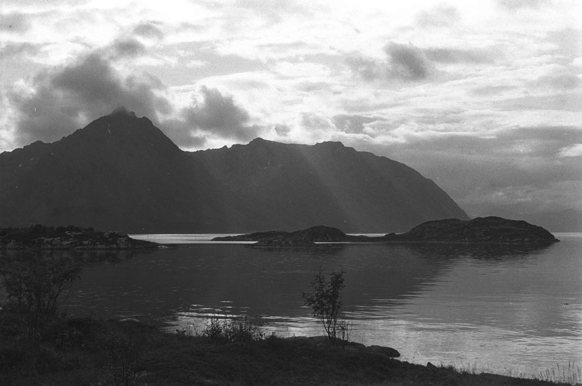 Landskap på Bjarkøy, med Grytlandsfjellene i bakgrunnen.