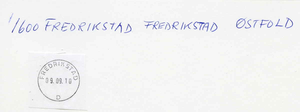 Stempelkatalog 1600 Fredrikstad postkontor. Fredrikstad kommune. Østfold fylke.
