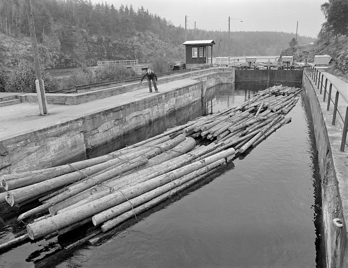 Tømmerfløting I Brekke Sluser I Tidligere Berg Herred Nå Halden Kommune I Østfold Fotografiet 