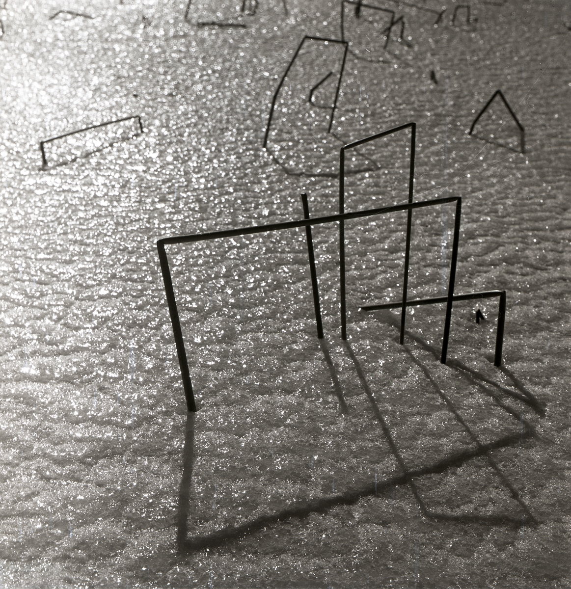 Några kvadratiskt formade vasstrån kastar skuggor på marken, 1960.