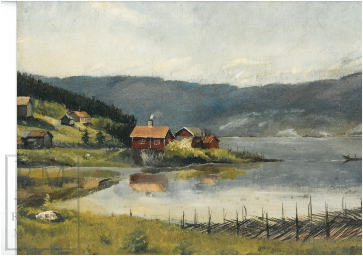 Maleri av en husmannsplassen Ulsnestangen ved Randsfjorden.