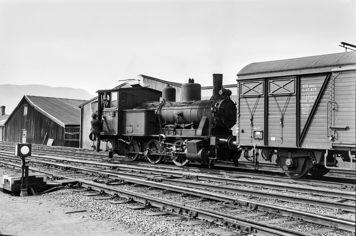 Damplokomotiv type 25a nr. 223 i skiftetjeneste på Trondheim stasjon.