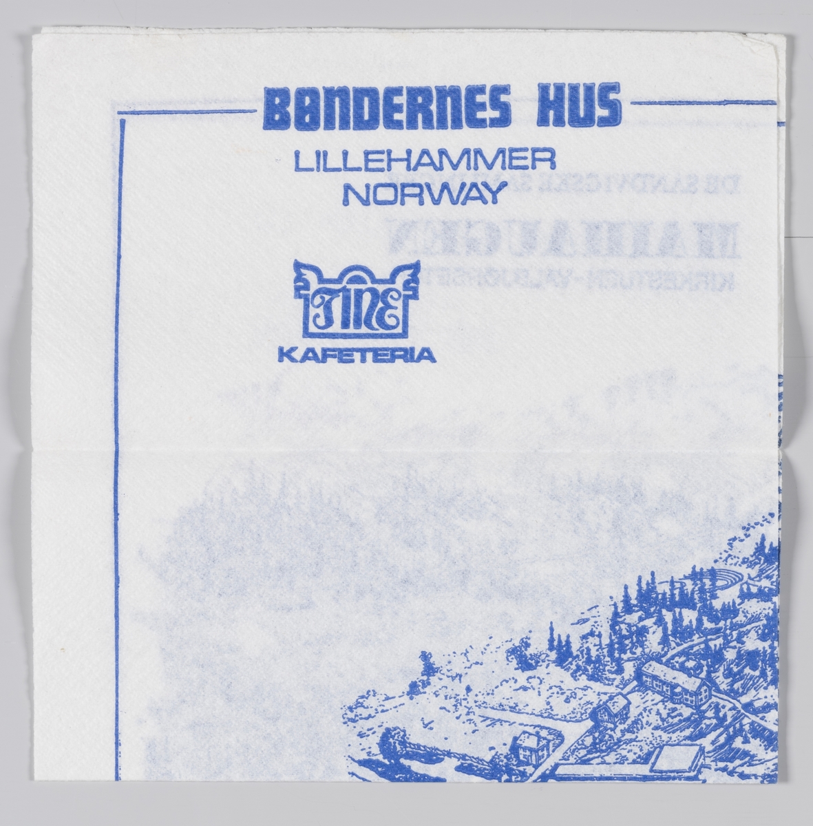 Et kart over Maihaugen på Lillehammer og en reklametekst for kafeteriaen Bøndernes Hus på museet.

Samme tekst på MIA.00007-004-0241.
