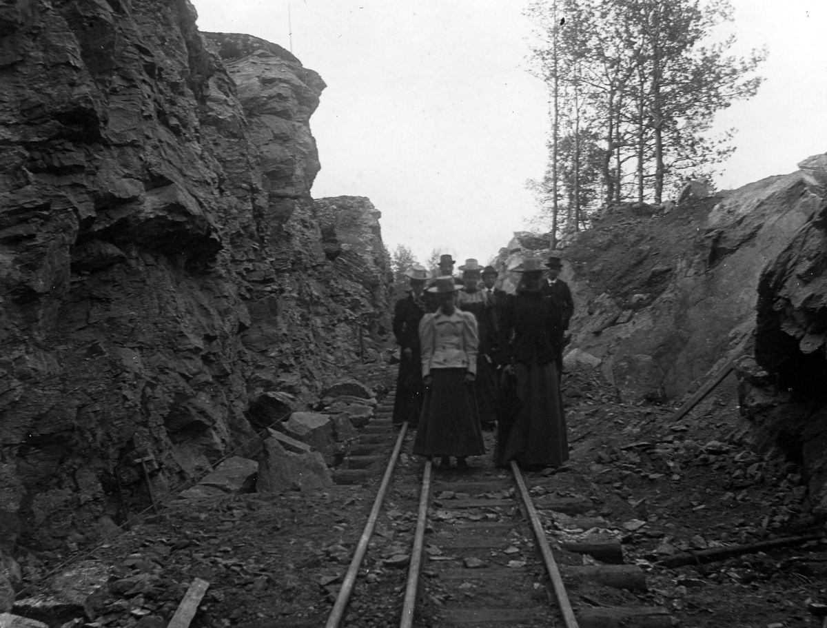 Järnvägsbygget Göteborg-Skara år 1900-1901.

Familjer från Alingsås på inspektion, sannolikt vid Brobacka.