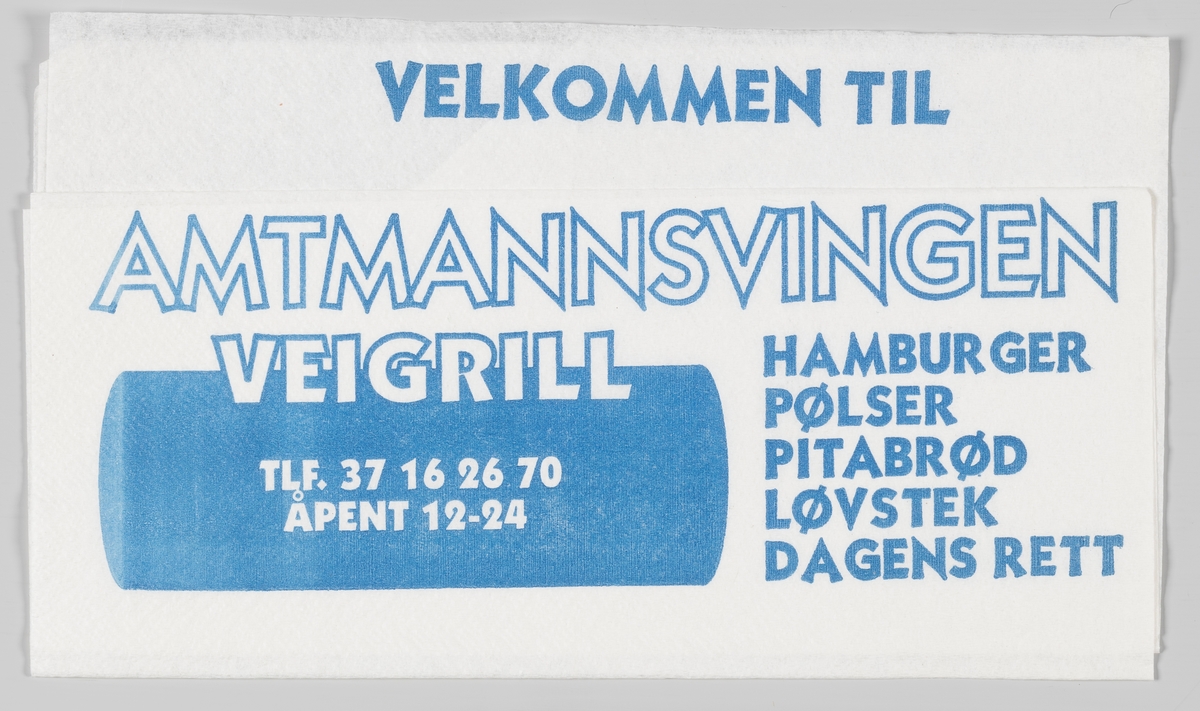En reklametekst for Amtmannsvingen Veigrill i Tvedestrand.