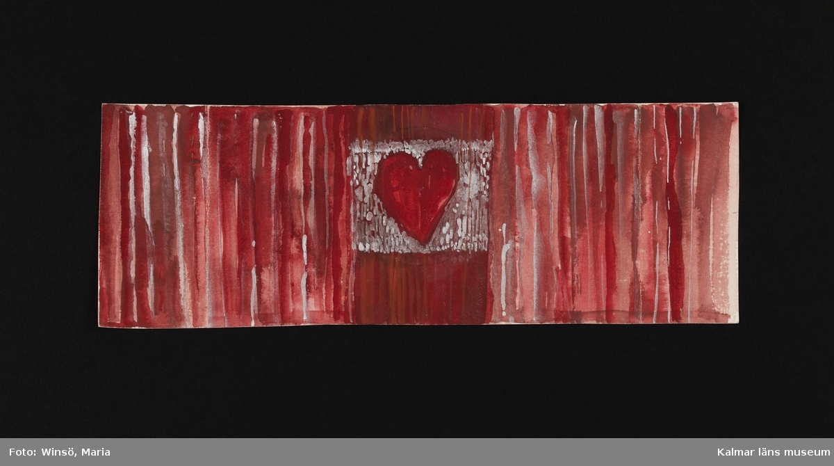 Hjärta inuti vit kvadrat, på röd bakgrund. Titel: "Störst är kärleken".