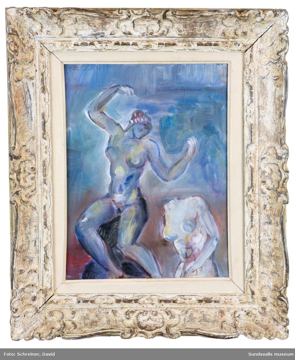 Kvinna med spegel och torso [Oljemålning]