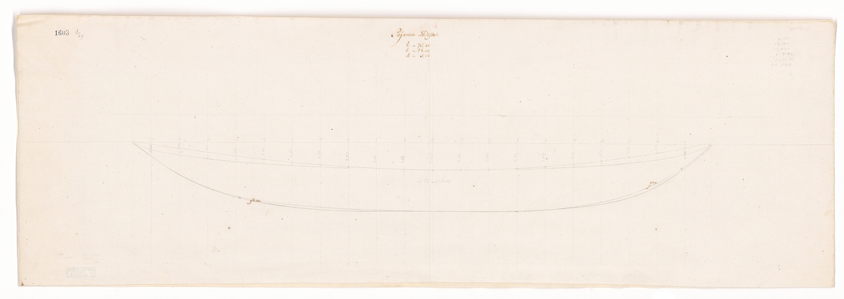 Pojamafartyget DISA (1764). Linjeritning.