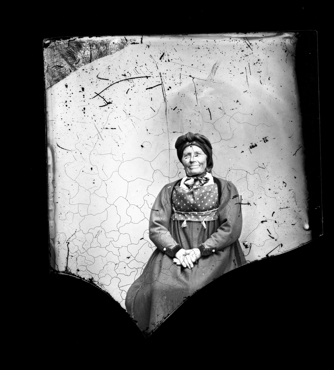 Fotosamling etter fotograf Knut Aslaksen Berdal. f. 1829 Einlaugdalen Vinje, d. 21.01.1895. Portrett av eldre kvinne i folkedrakt