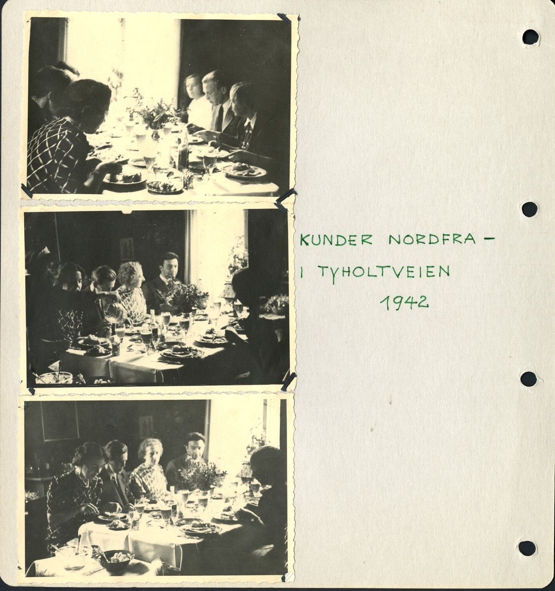 Fra familiealbum. Kunder nordfra på besøk i Tyholtveien hos Olaf T. Ranum. Mest sannsynlig Ranum som ved vinduet, og Gudrun Ranum ved siden av han, samt Ingeborg Ranum som sitter ytterst.