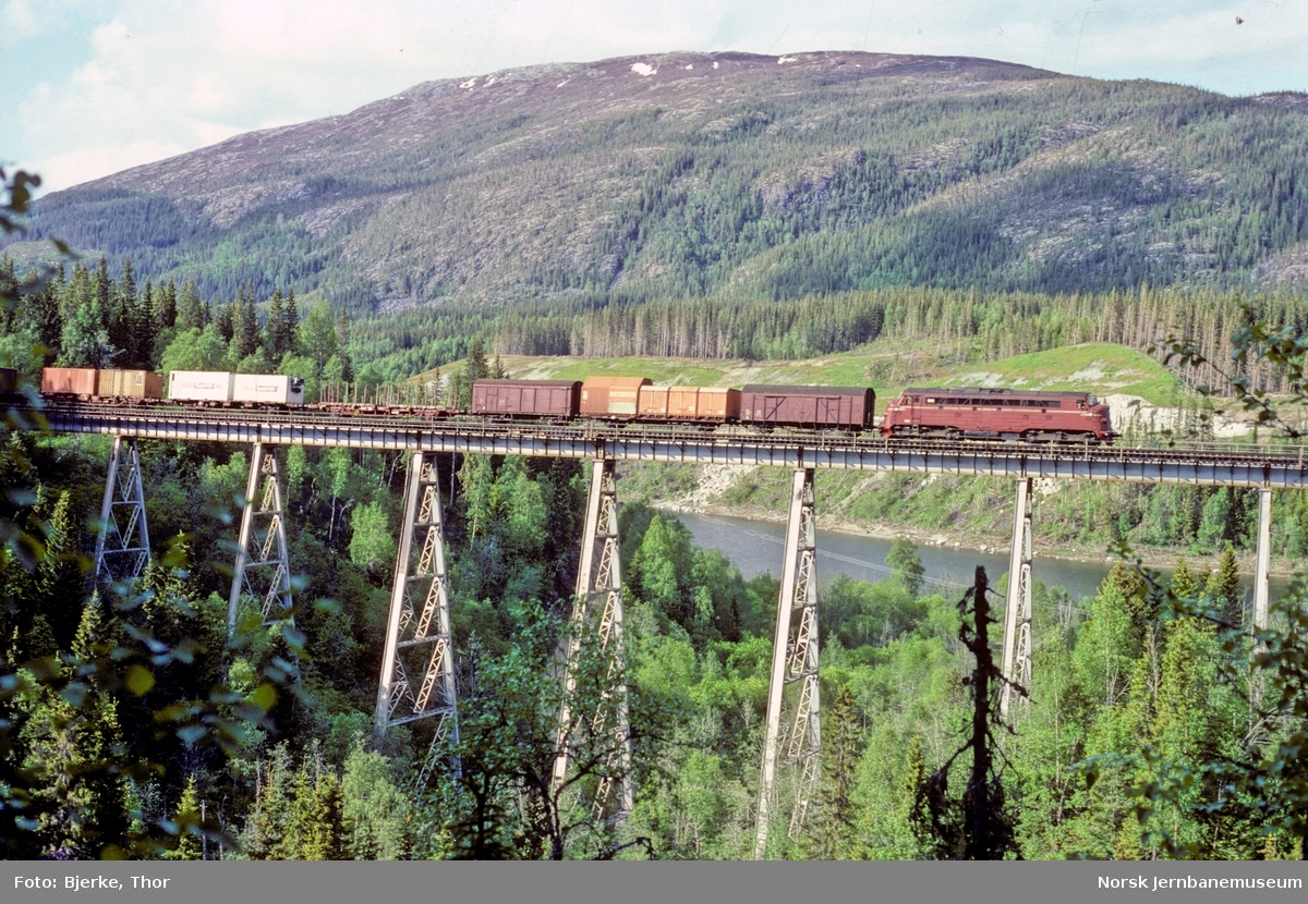Diesellokomotivene Di 3 610 med godstog 5792 på Trolldalen viadukt