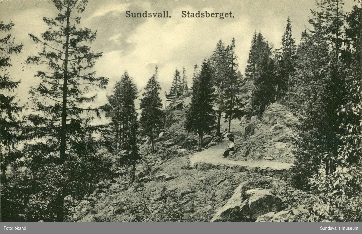 Vykort med motiv över Stadsberget i Sundsvall.