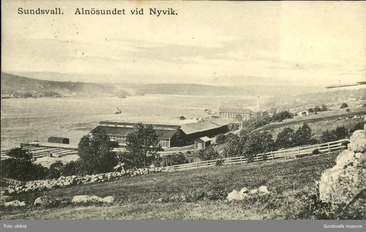 Vykort med motiv över Alnösundet vid Nyvik.