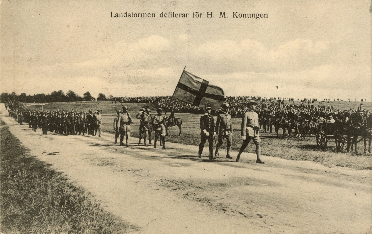 Landstormens mobilisering 1914, landstormsmännen defilerar för Gustav V.