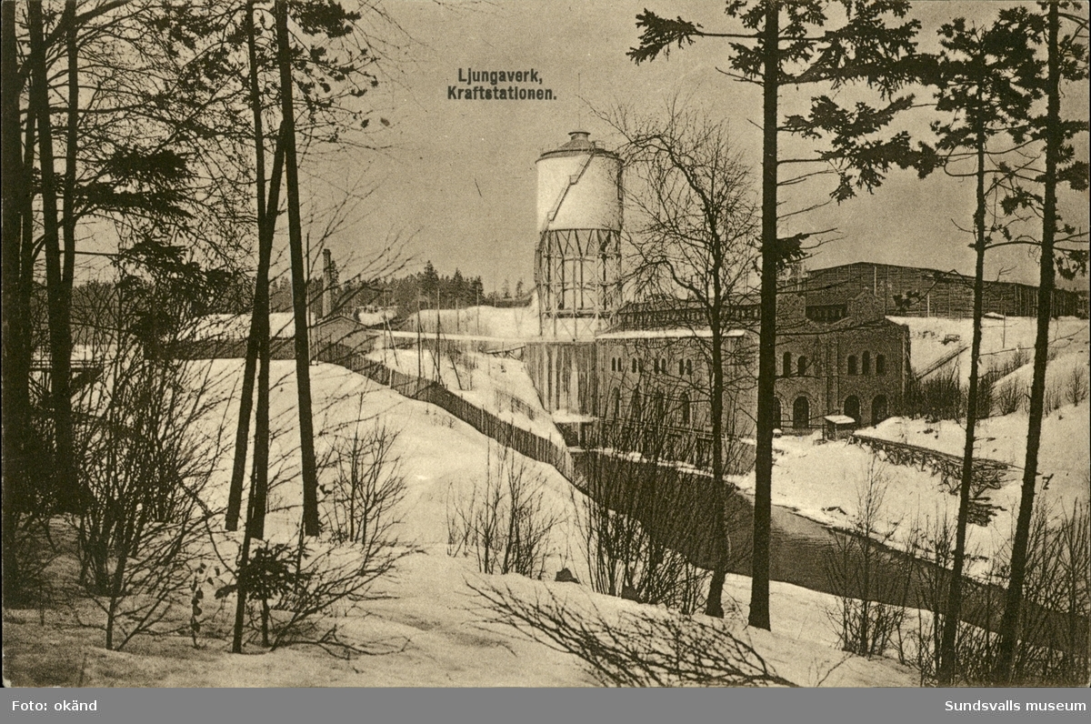 Vykort med motiv över Ljungaverks kraftstation.