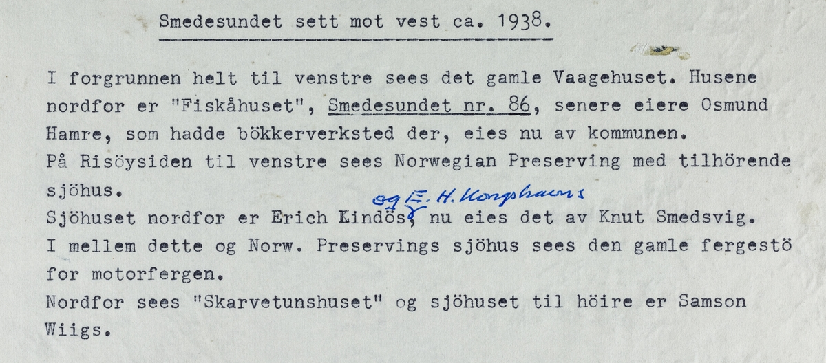 Smedasundet sett mot vest, ca. 1938.