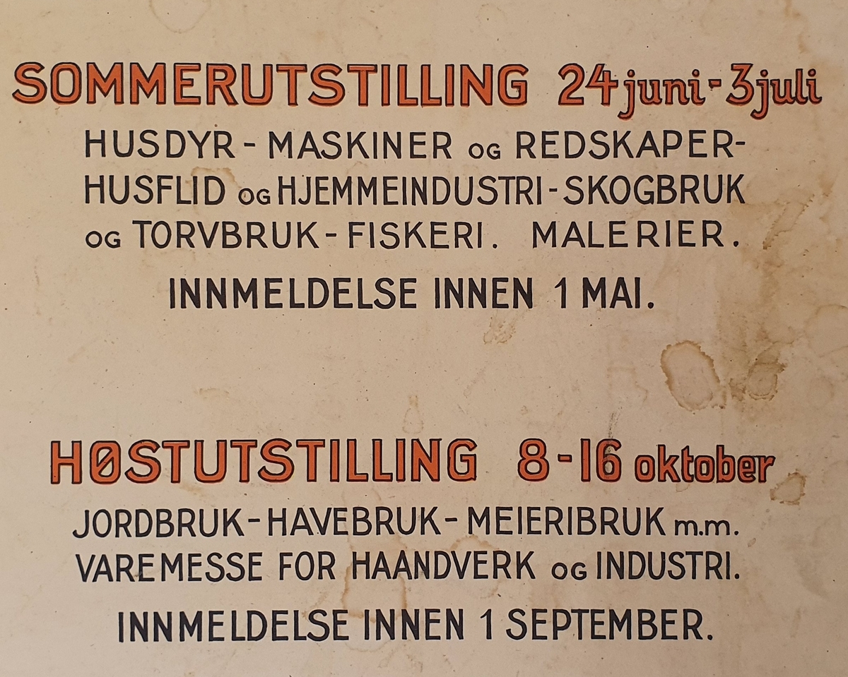 Plakat for Fylkesutstillingen i 1927. Motiv er kart over Vest-Agder slik det så ut i 1927, med herreder og byer, infrastruktur m.v.
