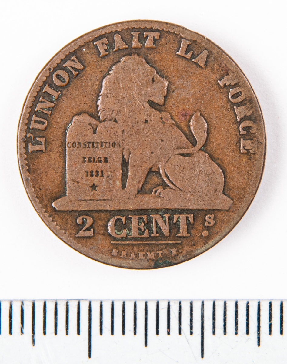 Mynt, Belgien, 1845, 2 Centimes.