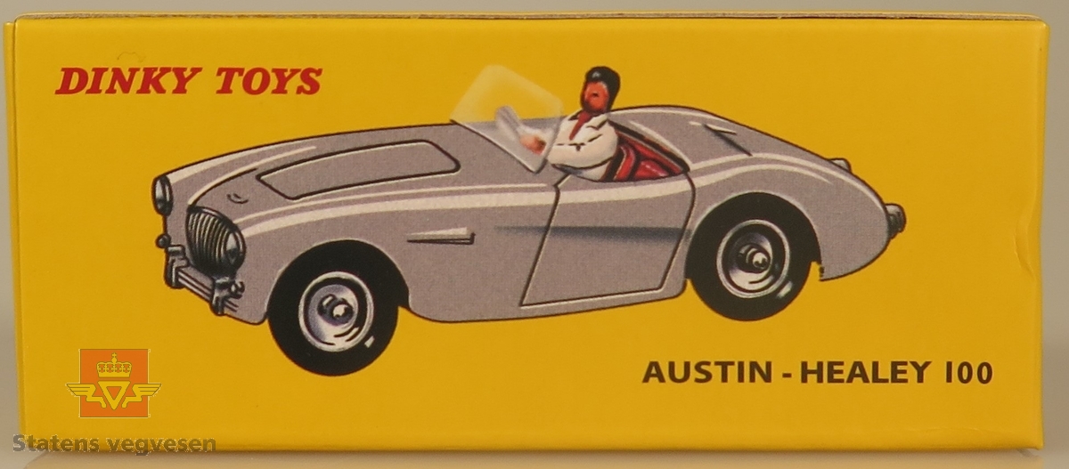 Modellbil av en Austin-Healey 100, modellbilen er farget hvit.