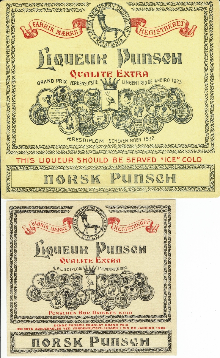 Løiten Liqueur Punsch. Norsk og engelsk etikett. 