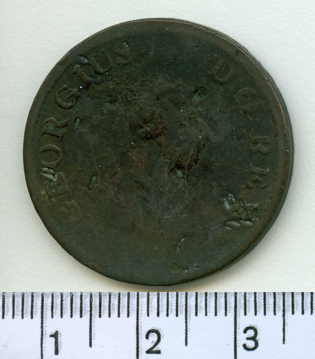 Mynt av valören 1 eller 1/2 penny 180? Irland George III.