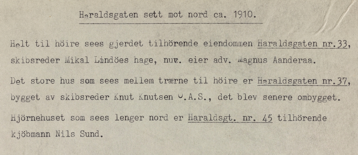 Haraldsgata sett mot nord, ca. 1910.