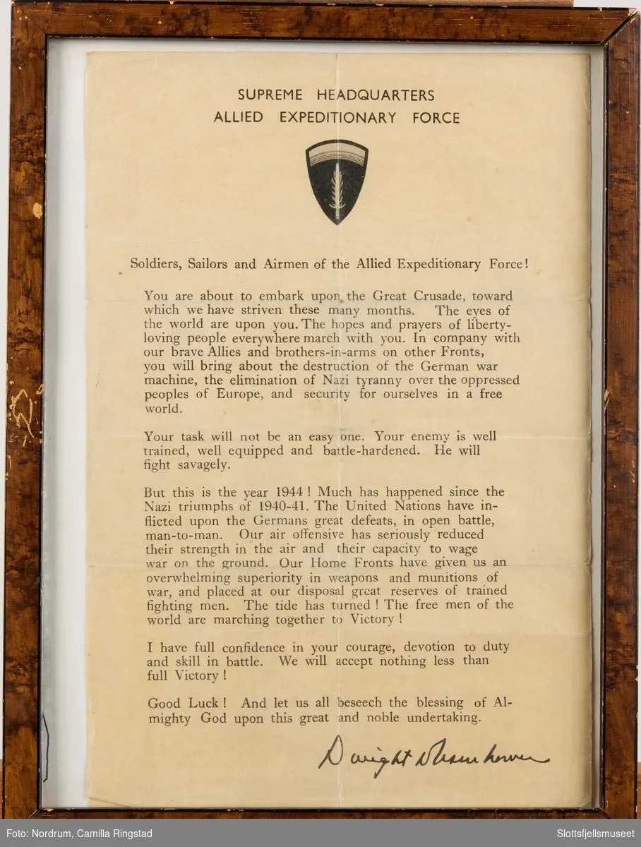 Kunngjøring fra "Supreme Headquarters, Allied Expeditionary Force"