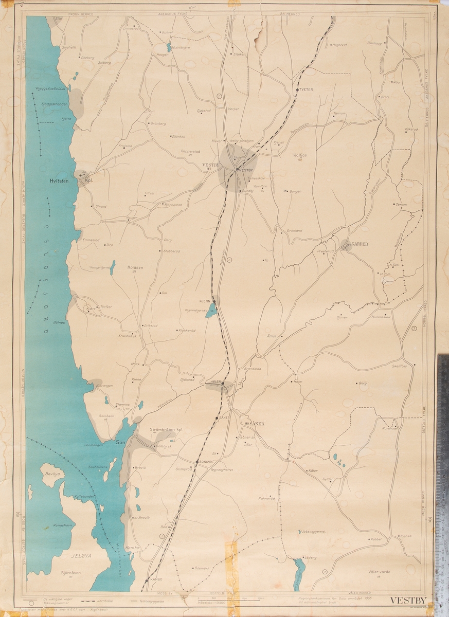 Kart over Vestby kommune.