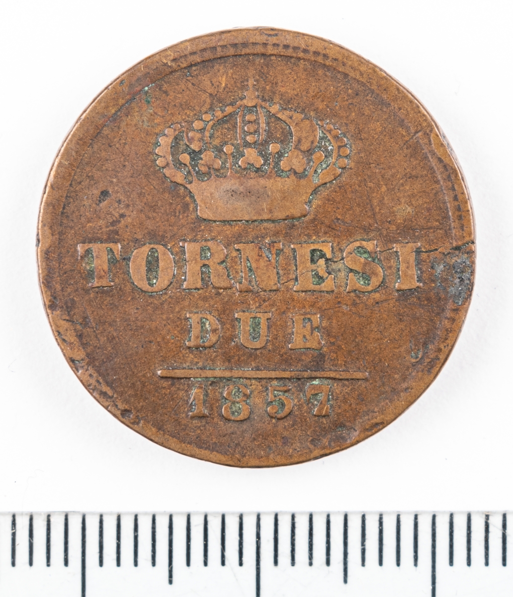 Mynt Italien 1857, 2 Tornesi.