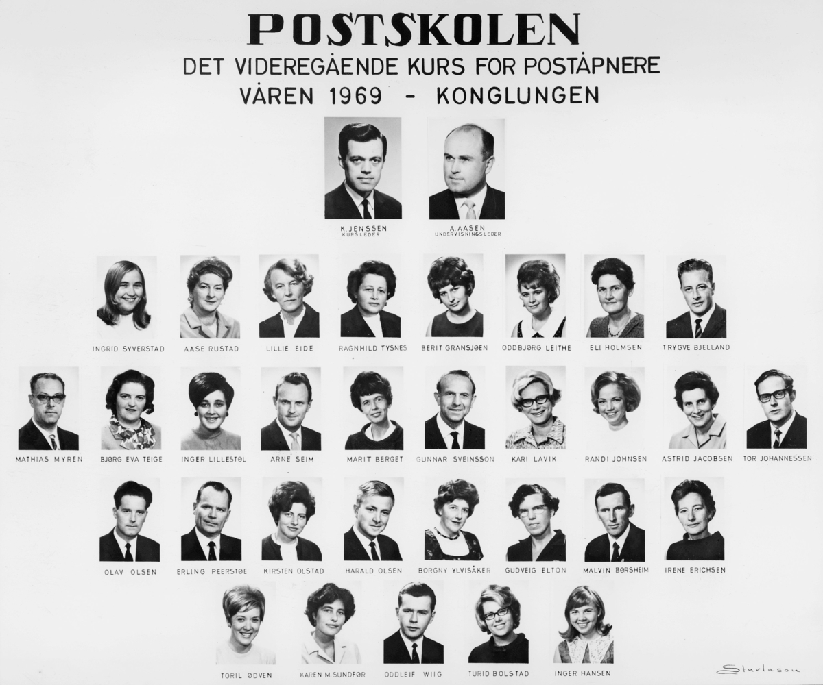 gruppebilde, postskolen, Konglungen, det videregående kurs for poståpnere våren 1969