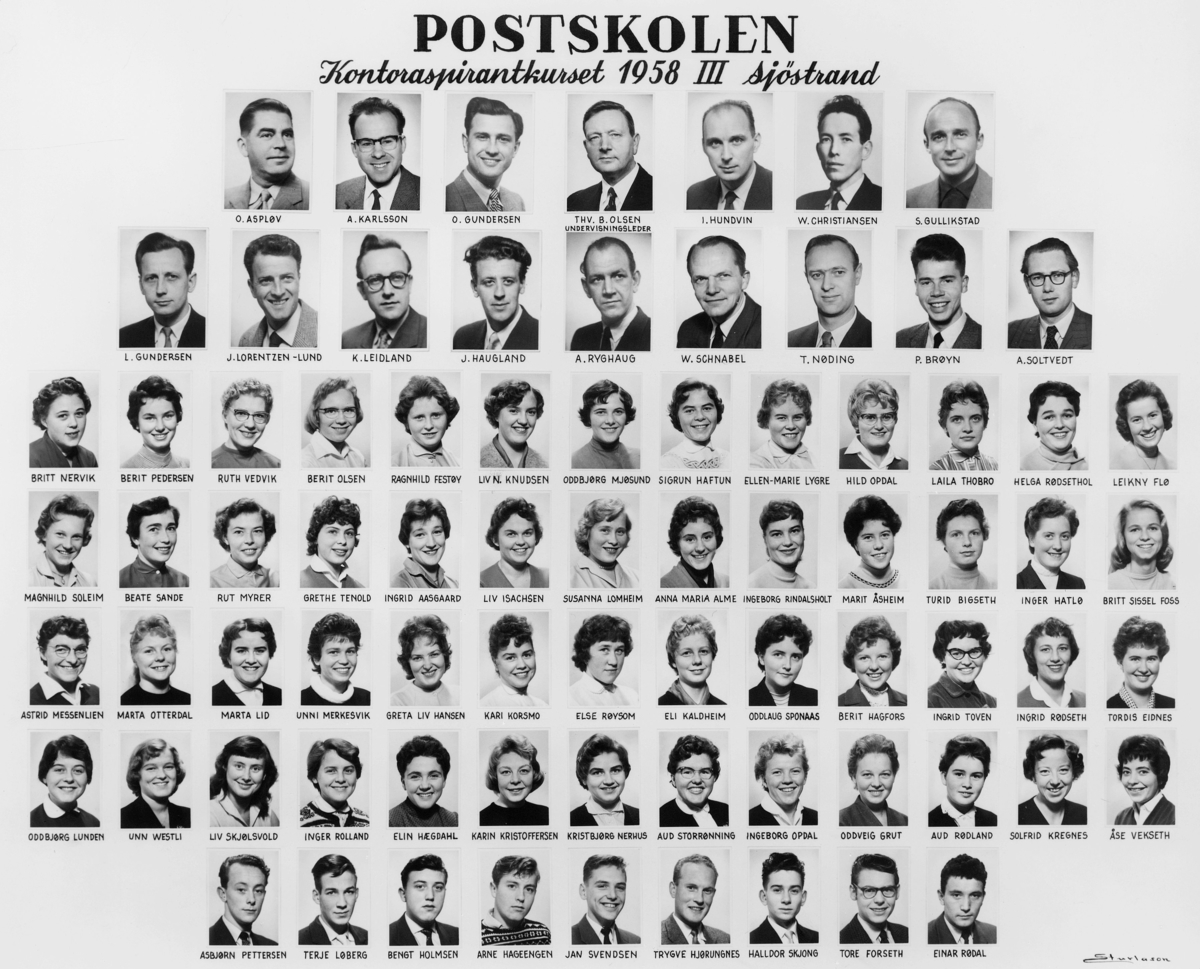 gruppebilde, Sjøstrand, postskolen kontoraspirantkurset 1958 III