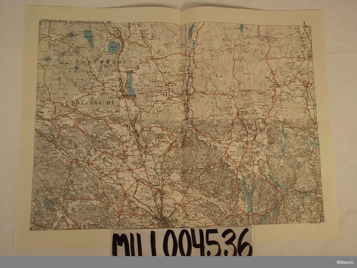 Karta, Stridskolornas tillämpningsövningar 1948. Uppsala.