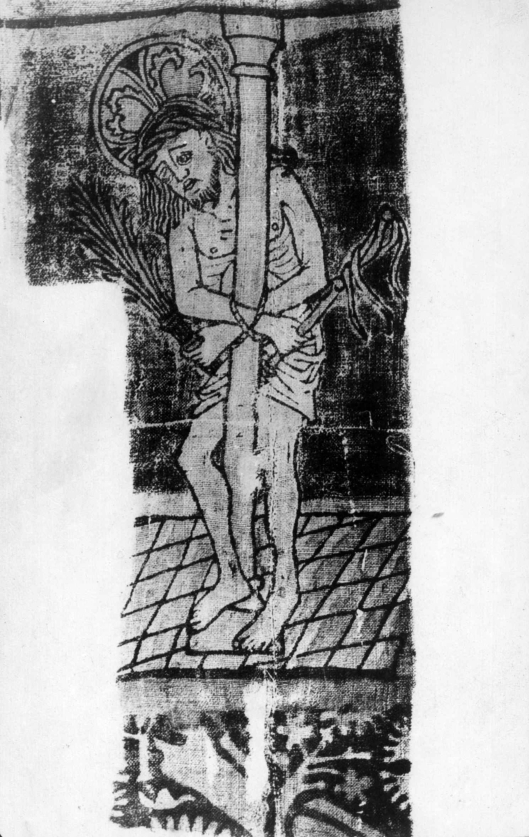 Fragment av antependium. Kristus som motiv. Trykket i Køln ca. 1400.