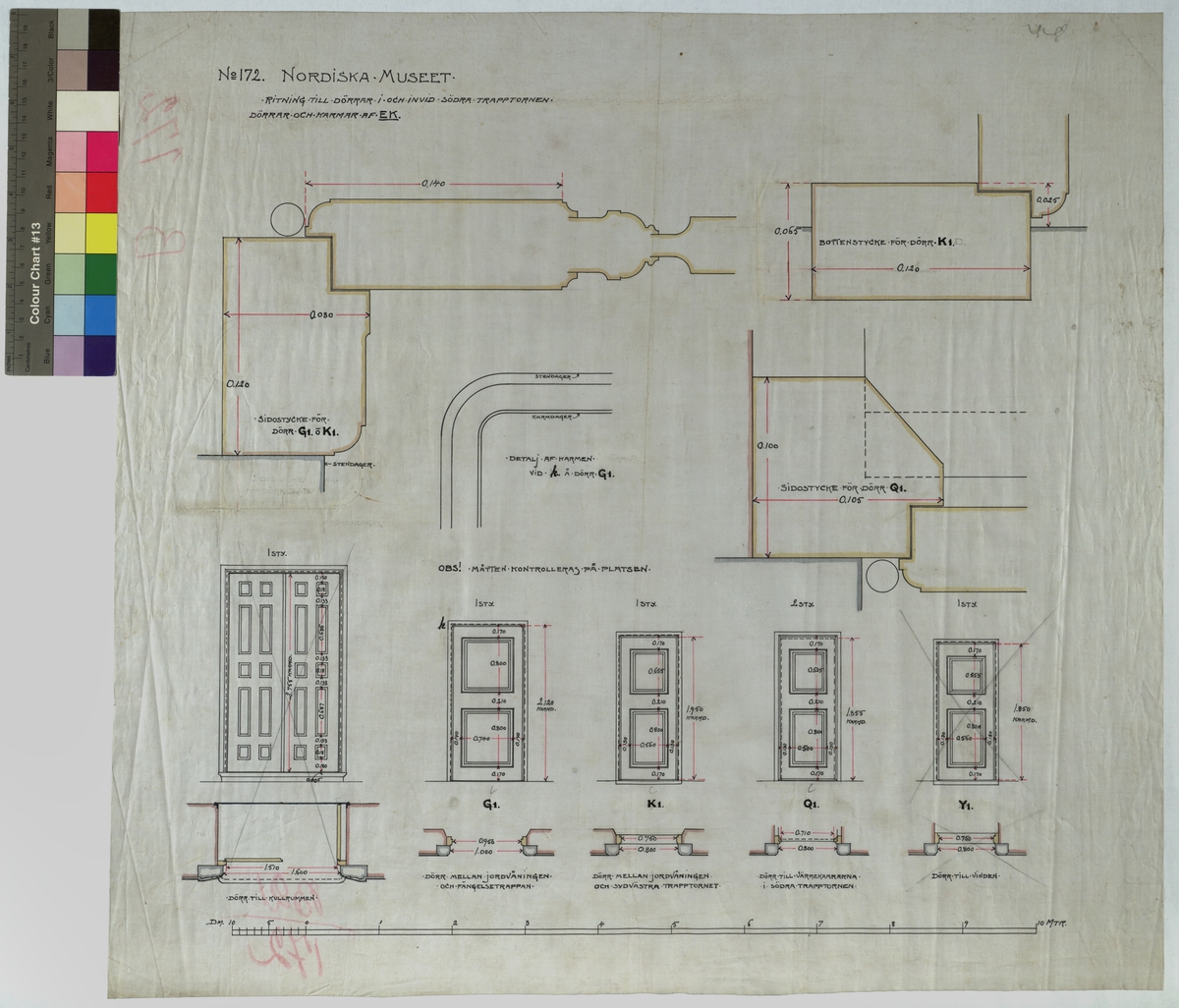 No 172 Nordiska Museet. Ritning till dörrar i och invid södra ...