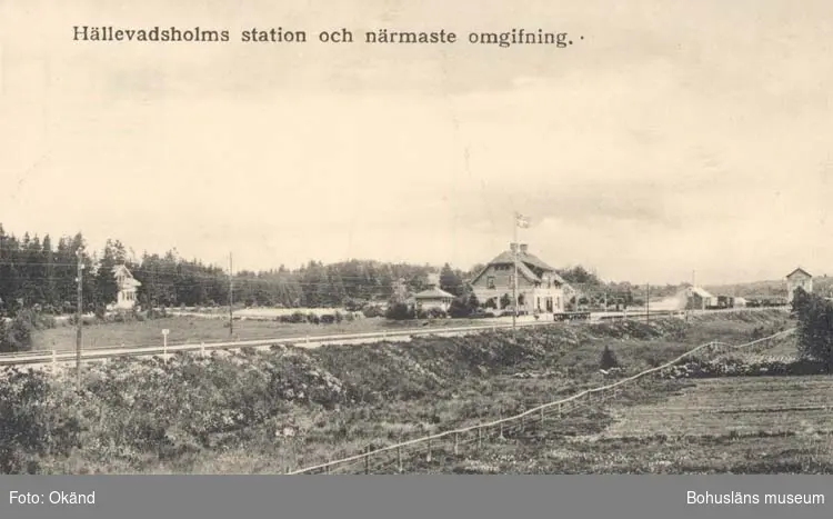 Tryckt text på kortet: "Hällevadsholms station och närmaste omgifning."