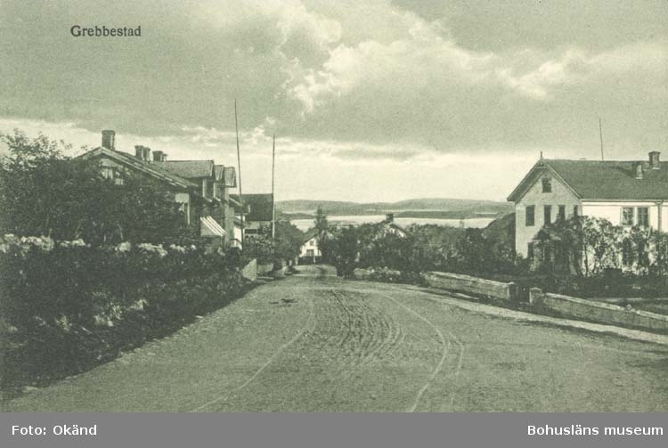 Tryckt text på kortet: "Grebbestad."
"Förlag: A/B J. F. Hallmans Bokhandel, Uddevalla."