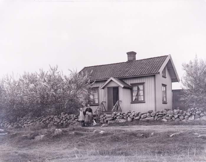 Enligt text som medföljde bilden: "Petter Karlssons stuga Malmön 1912 Pival?. 
Framkallat 1 år efter exponeringen."