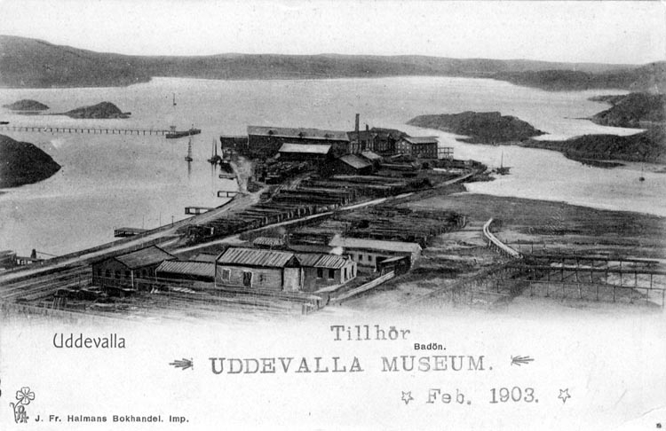 Tryckt text på vykortets framsida: "Uddevalla Badön."
