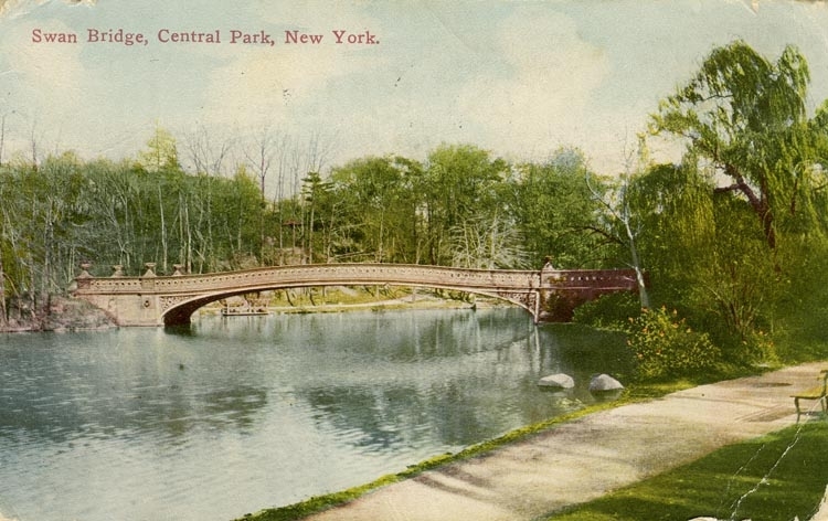 Notering på kortet: Swan Bridge, Central Park, New York.
