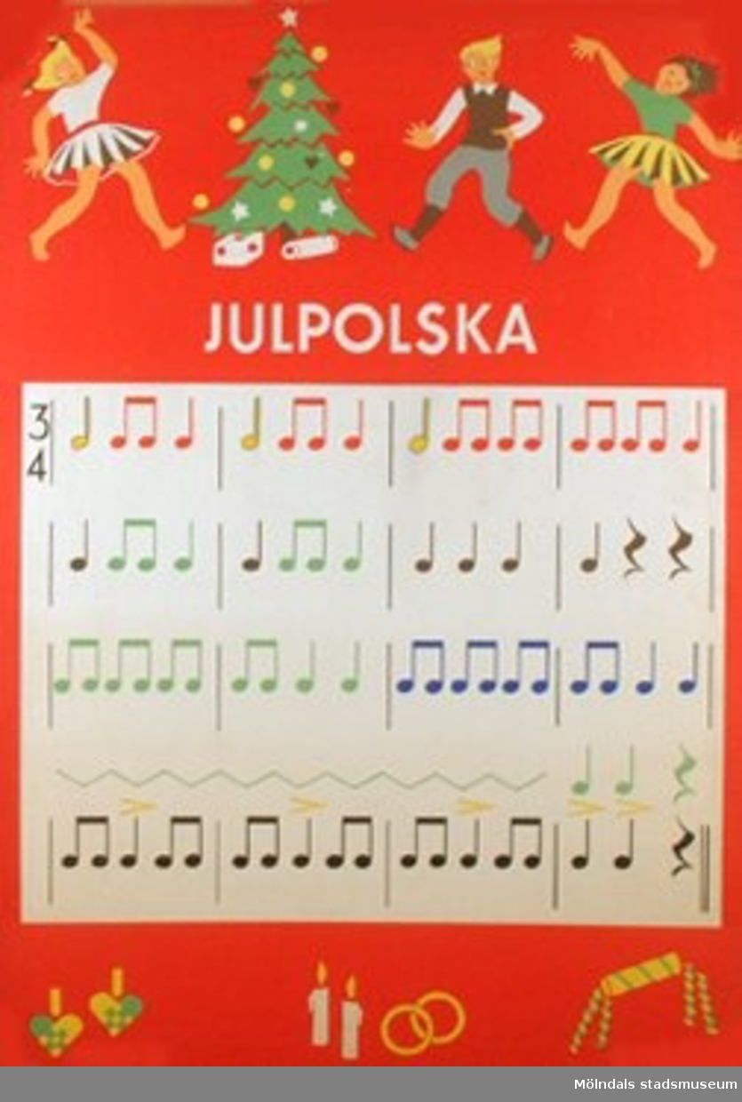 Musik.Julpolska.Rytmplanscher av Elisabeth von Schwerin.Tecknade av Majken Olsson.