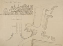 Situasjonsplan av Hvaler hovedkirke med likkjeller og forsla