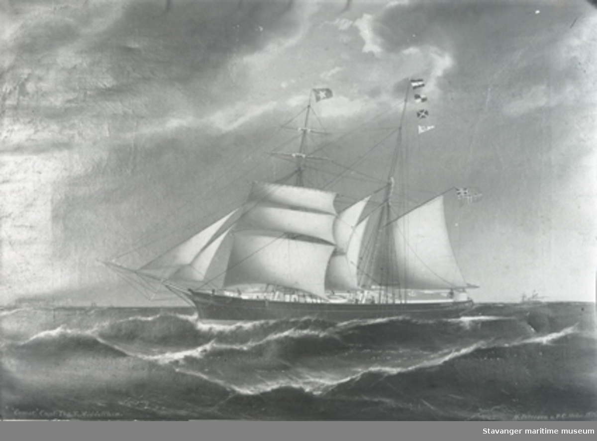 Avfotografert skipsportrett av skonnertbrigg "Comet" Capt. Ths.T.Middelthon.Reder Ths.Falck.