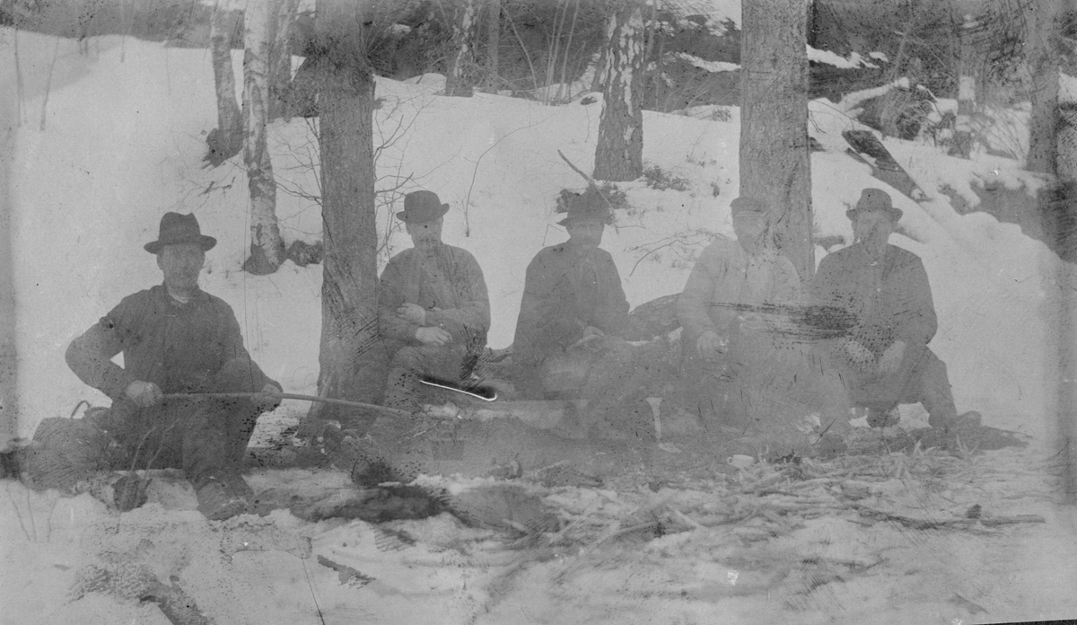 Årdalen under Frøvik gård. Skogsarbeidere tar en matpause.05.04.1902.