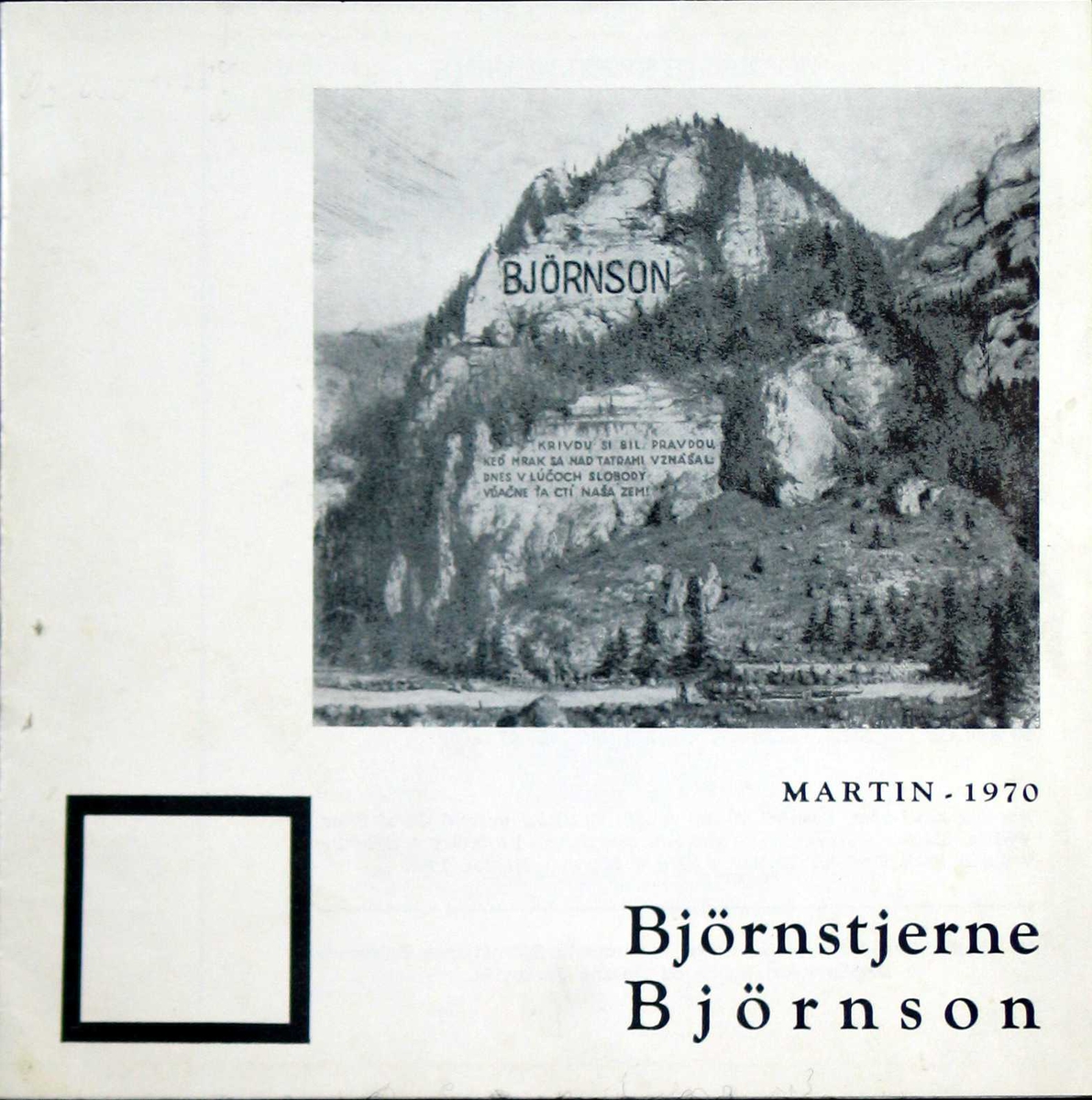 Forsiden viser det påtenkte Bjørnson-minnesmerke. Katalogen har et kort sammendrag på englesk bakerst. 10 sider.
