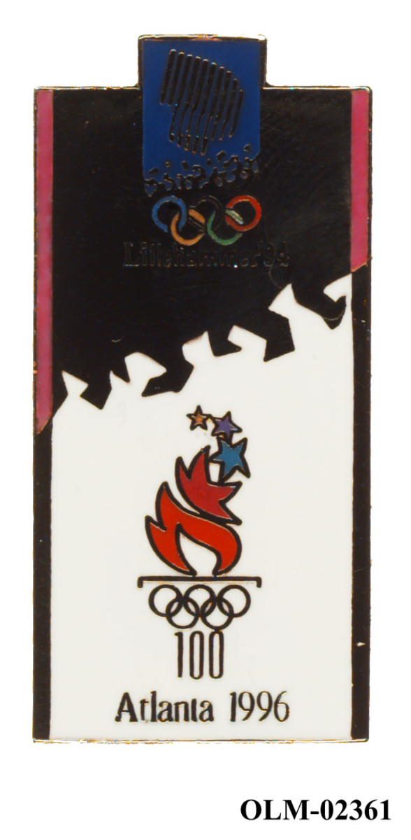 Merke med emblemet for de olympiske vinterleker i Lillehammer i 1994 og emblemet for de olympiske sommerleker i Atlanta i 1996. 